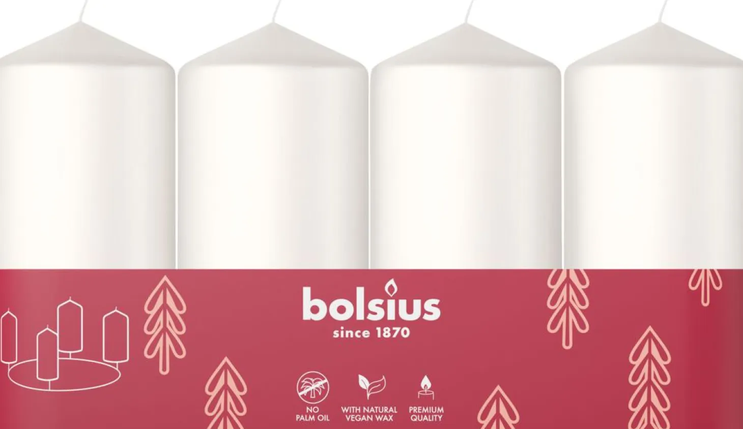 Bolsius stompkaars wit 20 uur D 5 H 10 cm 4 stuks