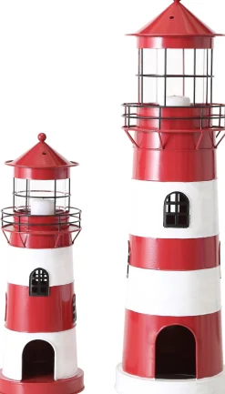 Boltze windlicht Leuchtturm rood / wit D 19 H 64 cm