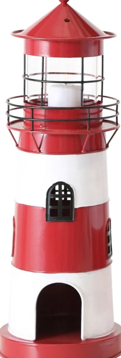 Boltze windlicht Leuchtturm rood / wit D 15 H 42 cm