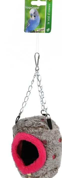 Boon binnenvogel nest pluche grijs/fuchsia 13 x 9,5 x 27 cm