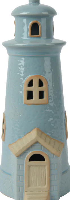 Decoris tuinbeeld Logan vuurtoren blauw 12,2 x 11,2 x 27,2 cm