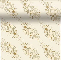 Duni 3-in-1 tafelaankleding Holiday Star crème / goud 40 x 480 cm