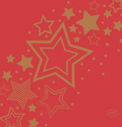 Duni servet Holiday Star rood / goud 24 x 24 cm 20 stuks