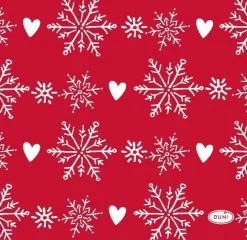 Duni servet Winter Flakes Hearts rood 24 x 24 cm 20 stuks