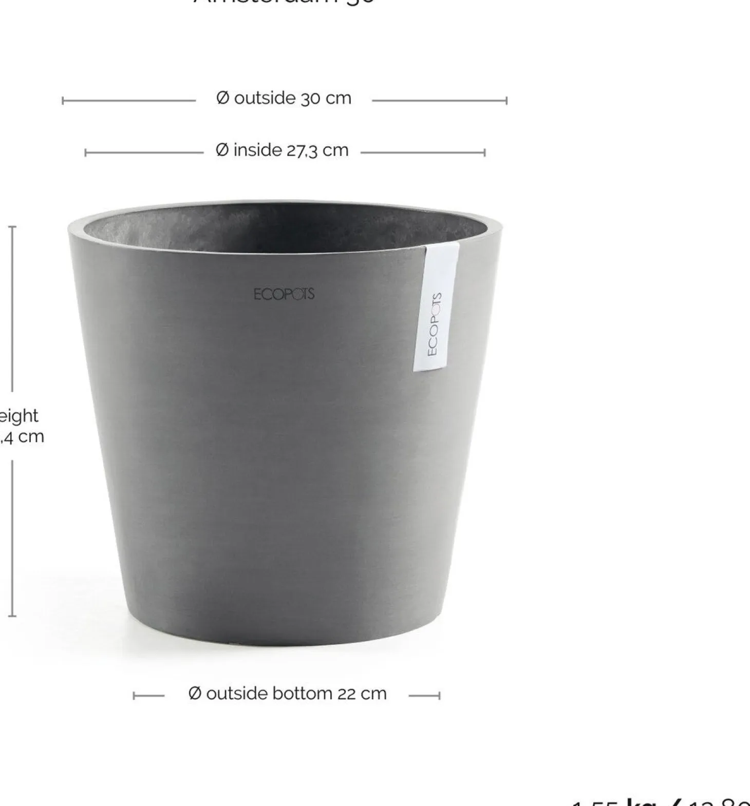 Ecopots bloempot Amsterdam grijs D 30 H 26,3 cm