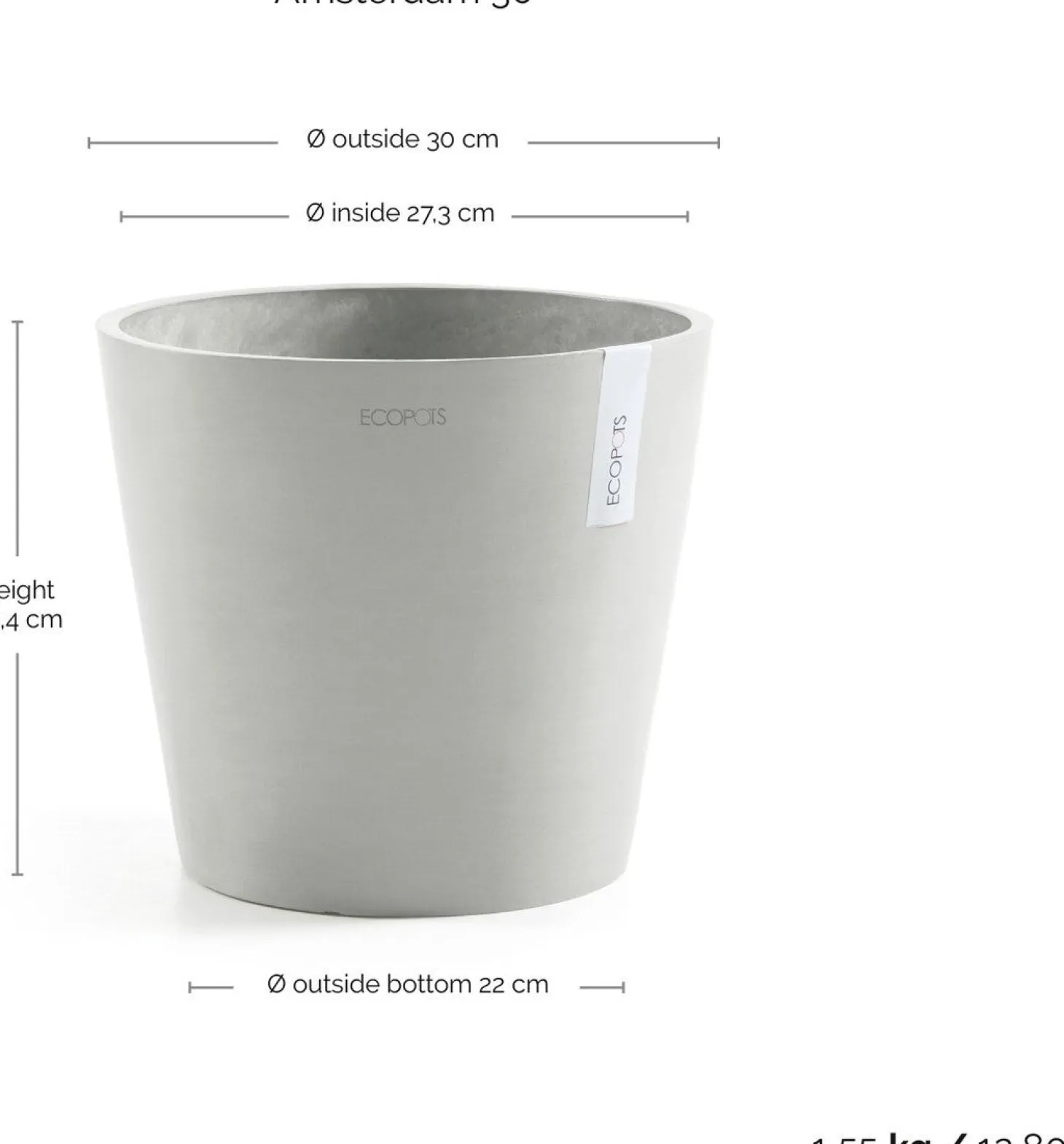 Ecopots bloempot Amsterdam wit grijs D 30 H 26,3 cm