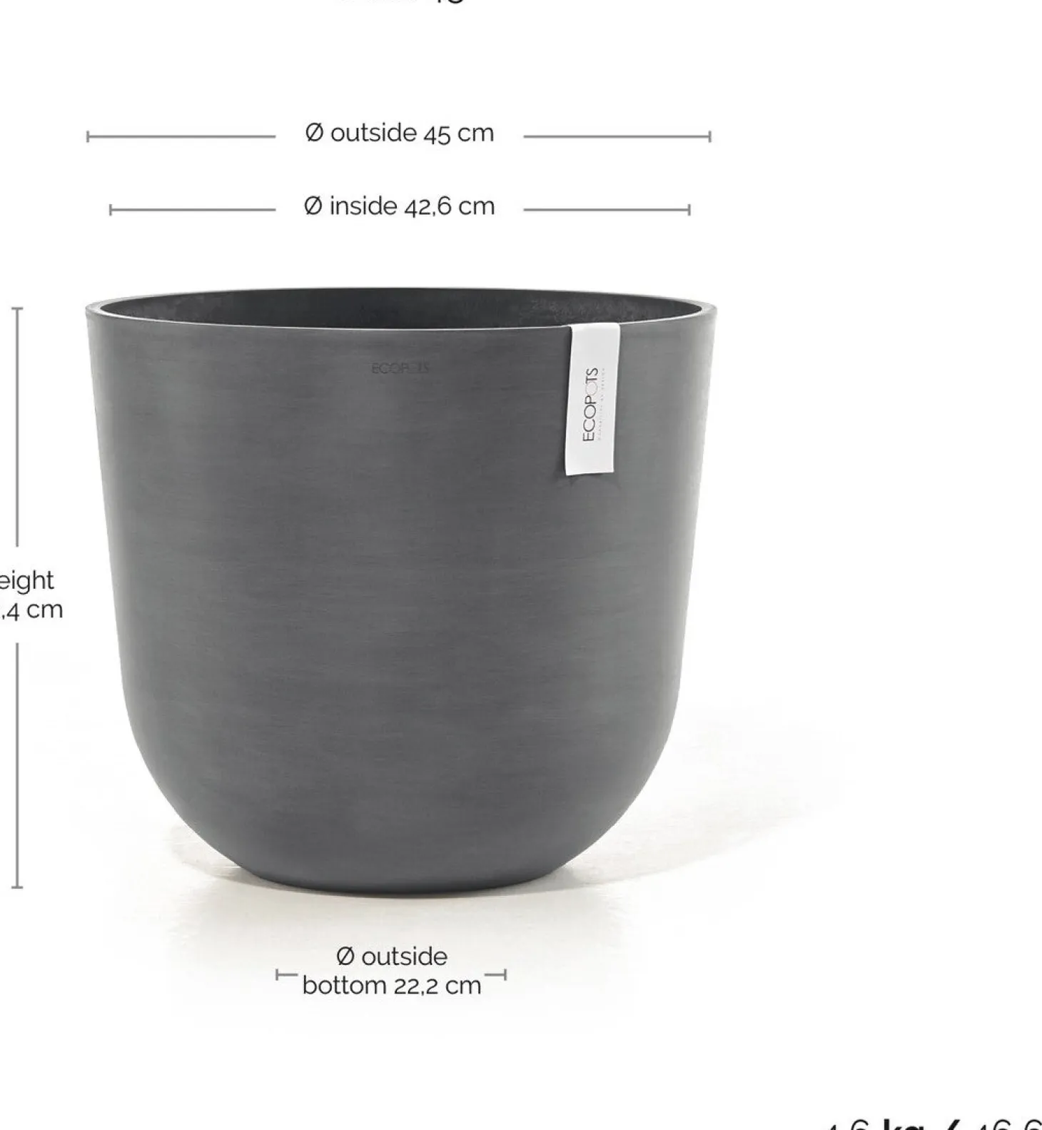 Ecopots bloempot Oslo grijs D 45 H 39,2 cm