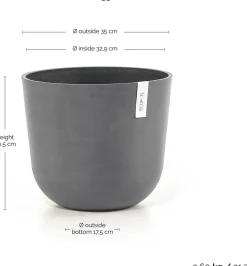 Ecopots bloempot Oslo grijs D 35 H 30,5 cm
