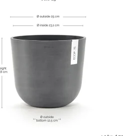 Ecopots bloempot Oslo grijs D 25 H 21,8 cm