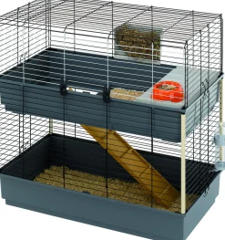 Fernplast konijnenkooi 100 Dubbel grijs 99 x 51,5 x 97,5 cm