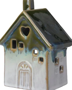 Intratuin beeld Albin huisje met LED wit / groen 9,5 x 6,5 x 13,5 cm