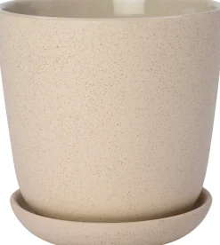 Intratuin bloempot met schotel Shai beige D 19,8 H 20 cm