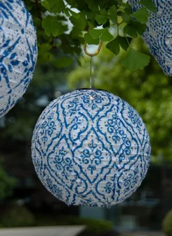 Intratuin lampion wit / blauw D 30 H 30 cm