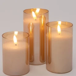 Intratuin LED kaars in glas goud D 7,5 H 10/12/15 cm 3 stuks