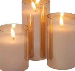 Intratuin LED kaars in glas goud D 7,5 H 10/12/15 cm 3 stuks
