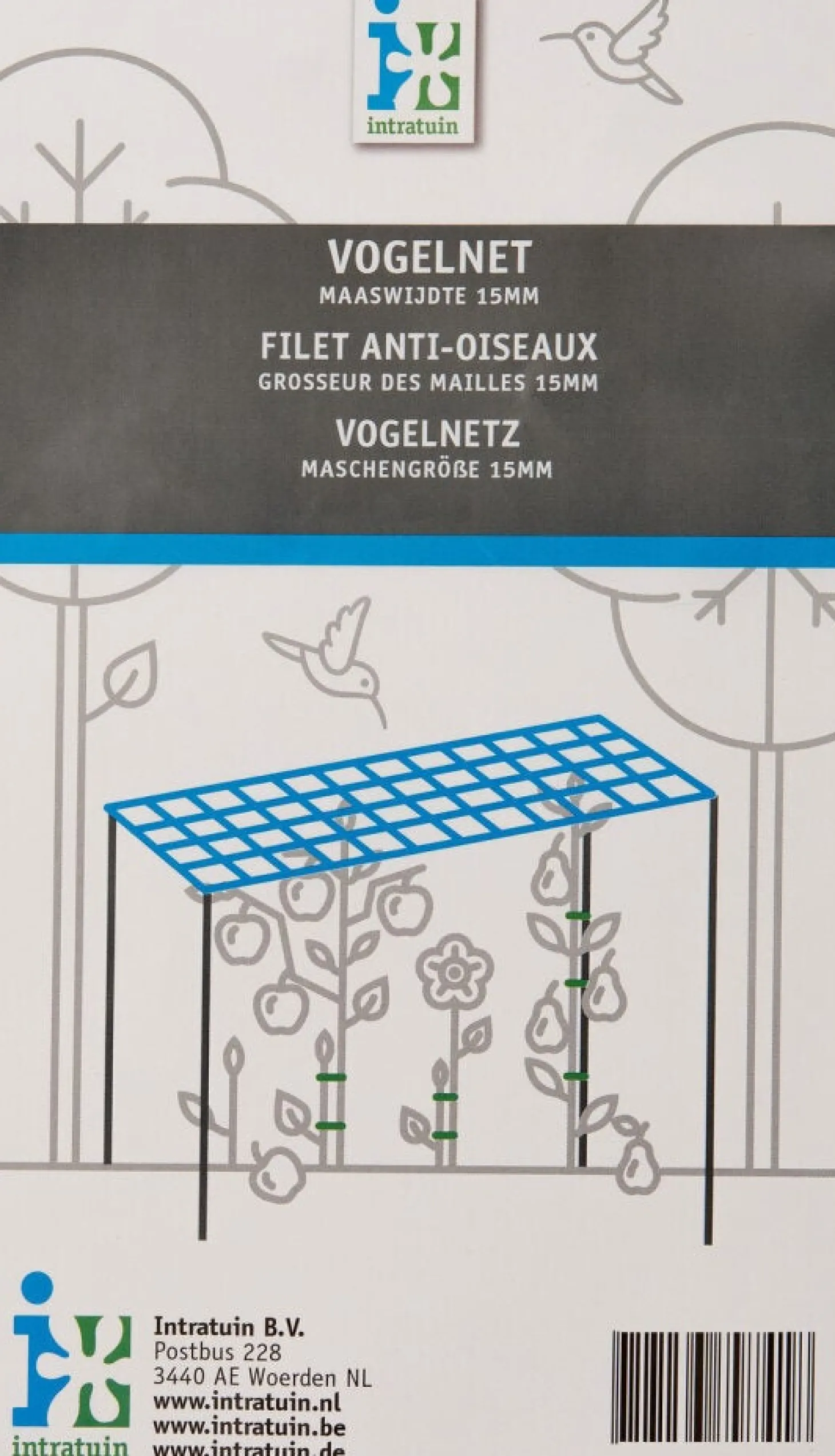 Intratuin vogelnet maaswijdte 15 x 4 x 6 m groen