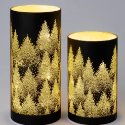 Intratuin waxinelichthouder Bosa bos zwart met LED verlichting D 9 H 15 cm