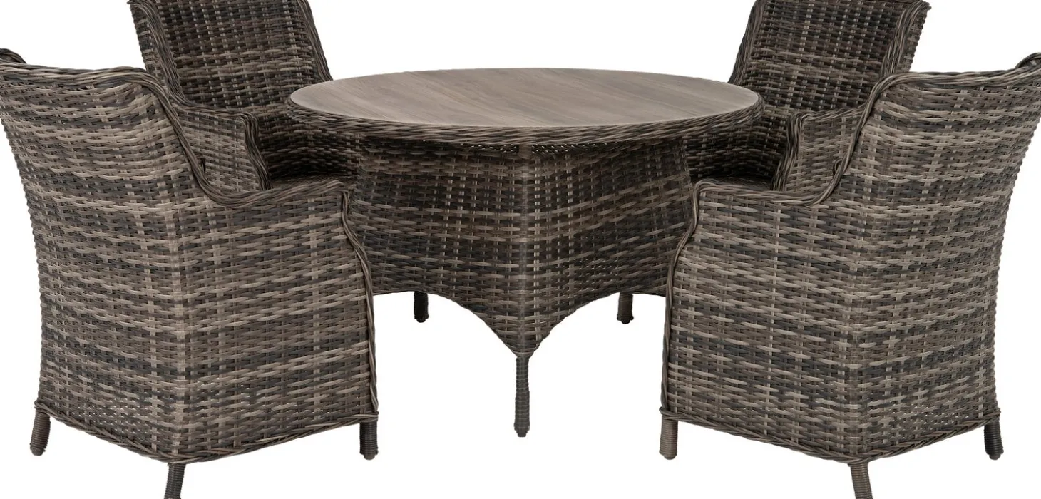 Intratuin 4-zits diningset Lima wicker bruin / grijs