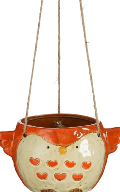 Mica Decorations hangpot Bella vogel oranje 19 x 14 x 10 cm