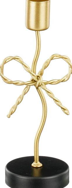 Mica Decorations kandelaar Strik goud / zwart 7 x 6,5 x 18 cm