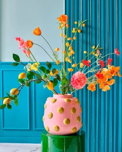 Mica Decorations vaas Smiley roze / geel D 28,5 H 28 cm