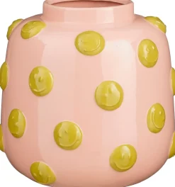 Mica Decorations vaas Smiley roze / geel D 28,5 H 28 cm