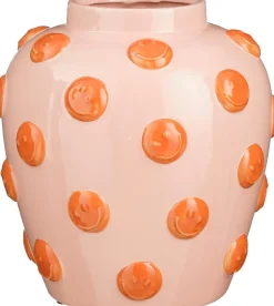 Mica Decorations vaas Smiley roze / oranje D 30 H 32,5 cm