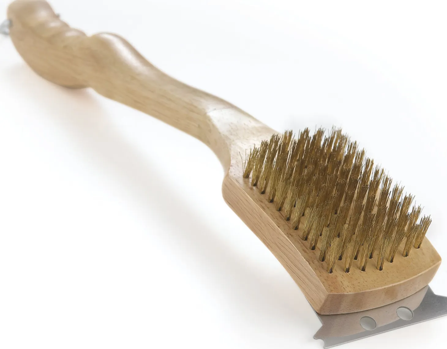 Napoleon grillborstel messing met houten handvat