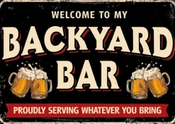 Plenty Gifts tuin wanddecoratie Blik Backyard bar zwart 14,8 x 21 x 0,5 cm