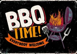 Plenty Gifts tuin wanddecoratie Blik BBQ time zwart 14,8 x 21 x 0,5 cm