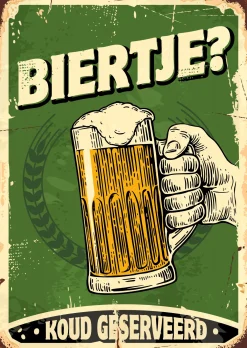 Plenty Gifts tuin wanddecoratie Blik Biertje groen 21 x 14,8 x 0,5 cm