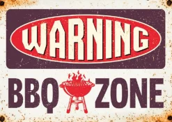 Plenty Gifts tuin wanddecoratie Blik Warning BBQ zone wit 14,8 x 21 x 0,5 cm