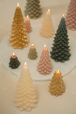 Rustik Lys stompkaars Kerstboom goud 13 uur D 6,3 H 12 cm