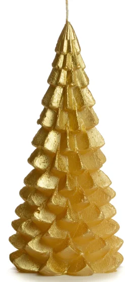 Rustik Lys stompkaars Kerstboom goud 42 uur D 10 H 20 cm