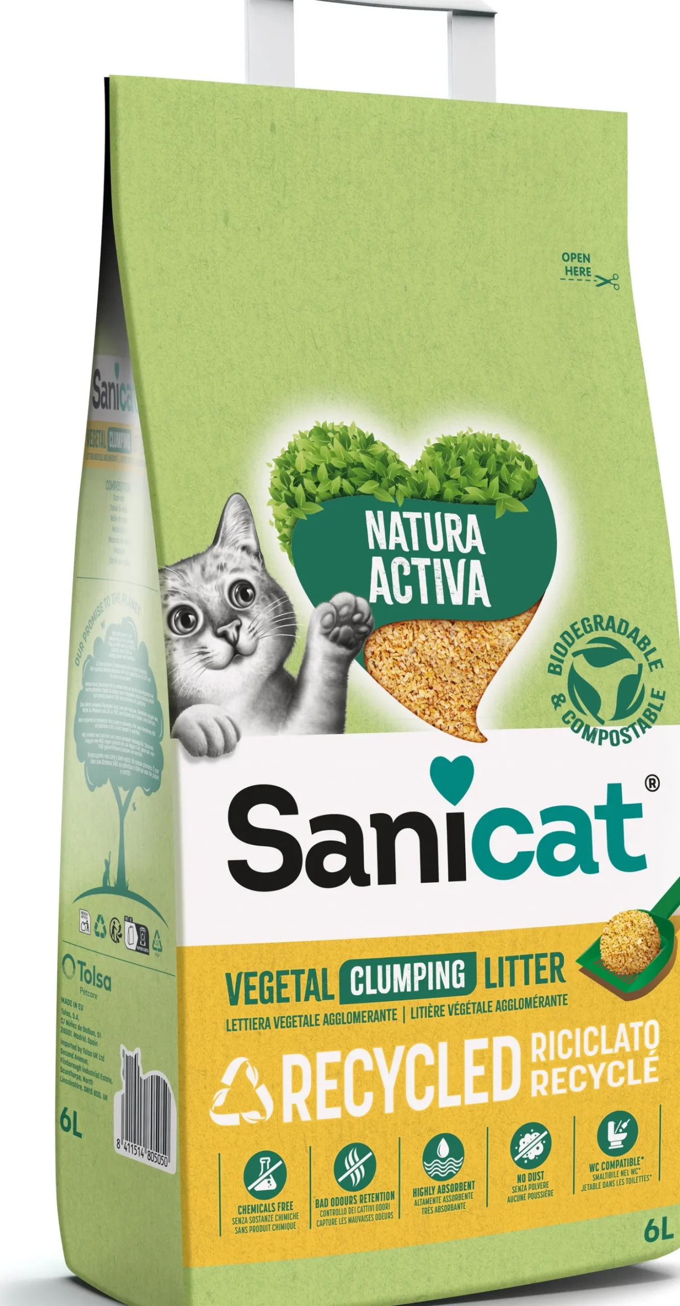 Sanicat kattenbakvulling Recycled Corn Cob 6 L