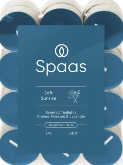 Spaas geurkaars Essential collection Soft Sunrise blauw 4,5 uur D 3,9 H 1,6 cm 24 stuks