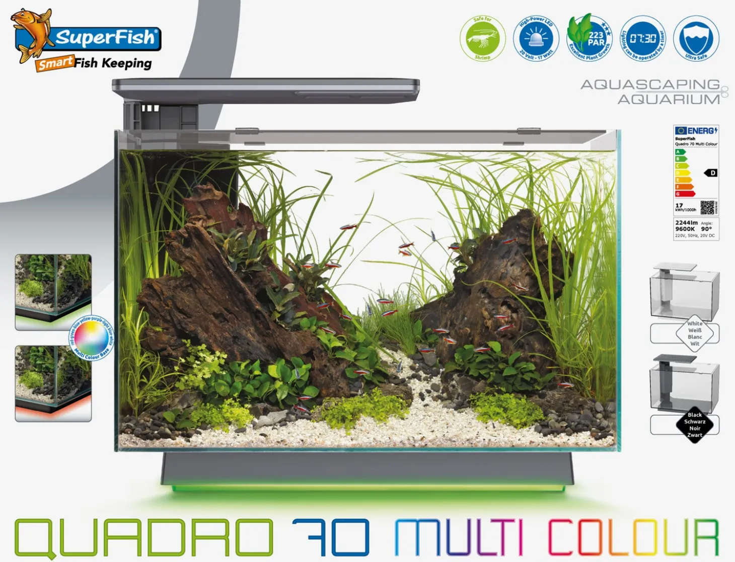 SuperFish aquarium Quadro 70 Multi Colour wit 67 L