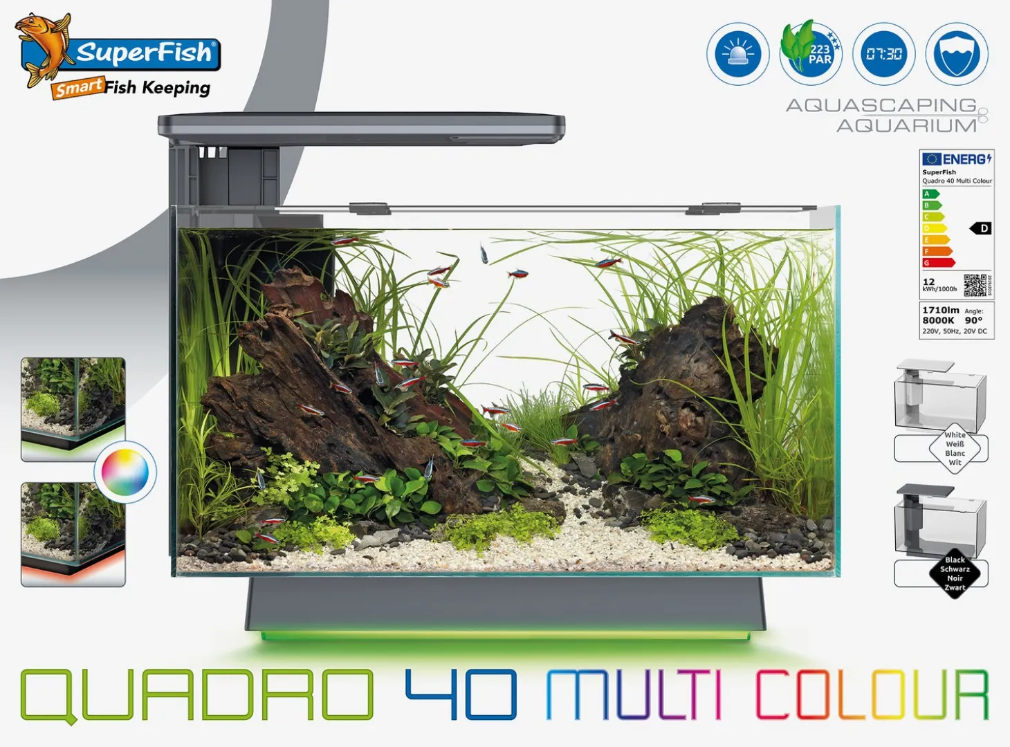 SuperFish aquarium Quadro 40 Multi Colour wit 28 L