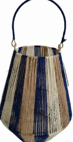 Van der Leeden windlicht Kori blauw / naturel D 26 H 30 cm