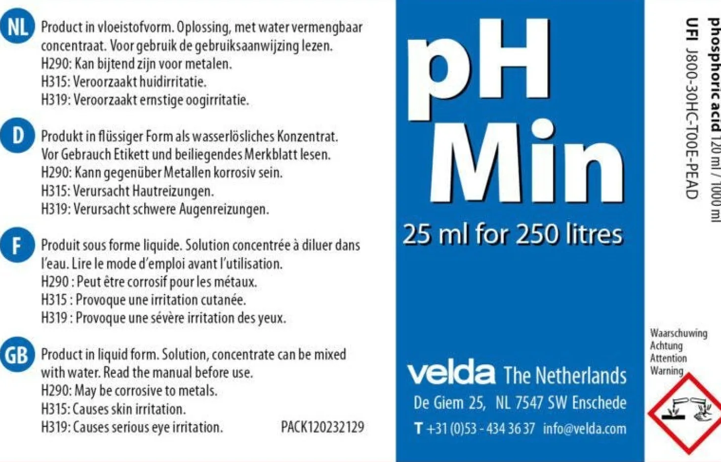 Velda waterverbetering ph min 1 L